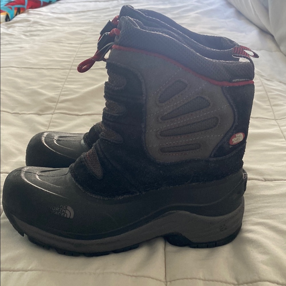 The North Face Kids' Gray and Red Winter Boots. Snow boots.